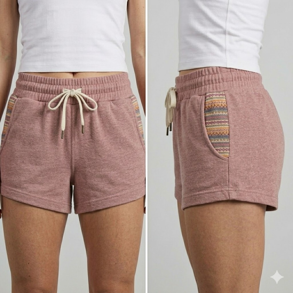 Wowie Kozie Lounge Shorts Mauve Pink Handwoven Pattern Magnetic Pocket Women XS